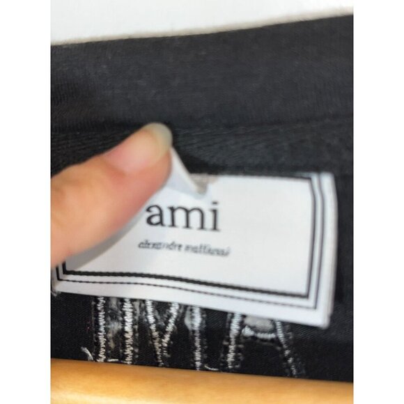 AMI  Black Big Ami Logo Crewneck  T Shirt Men  Black  size  XXL - Picture 7 of 9